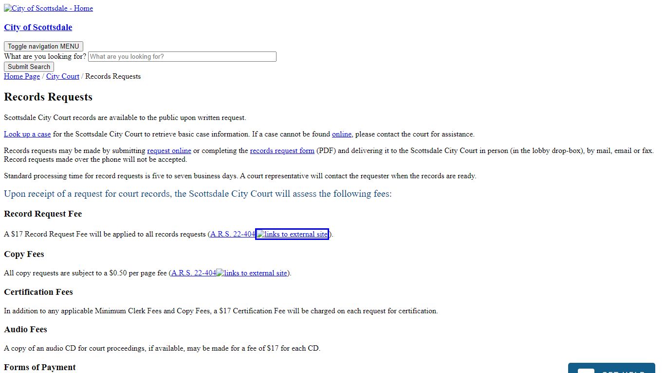 City of Scottsdale - Court Records Requests